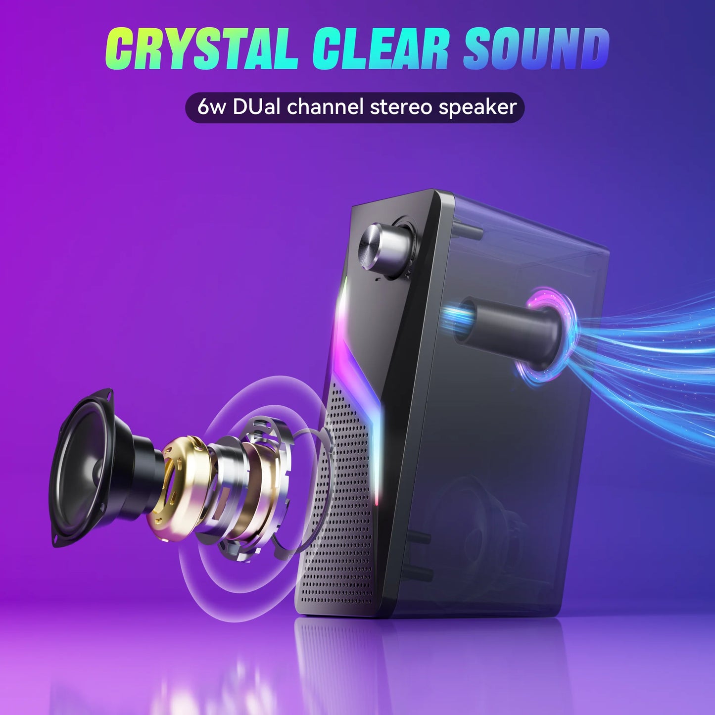 2.0 PC Speaker With RGB Light Subwoofer Stereo Wired USB Sound Box Portable For Gaming Gamer/Computer/TV/Laptop Loundspeaker