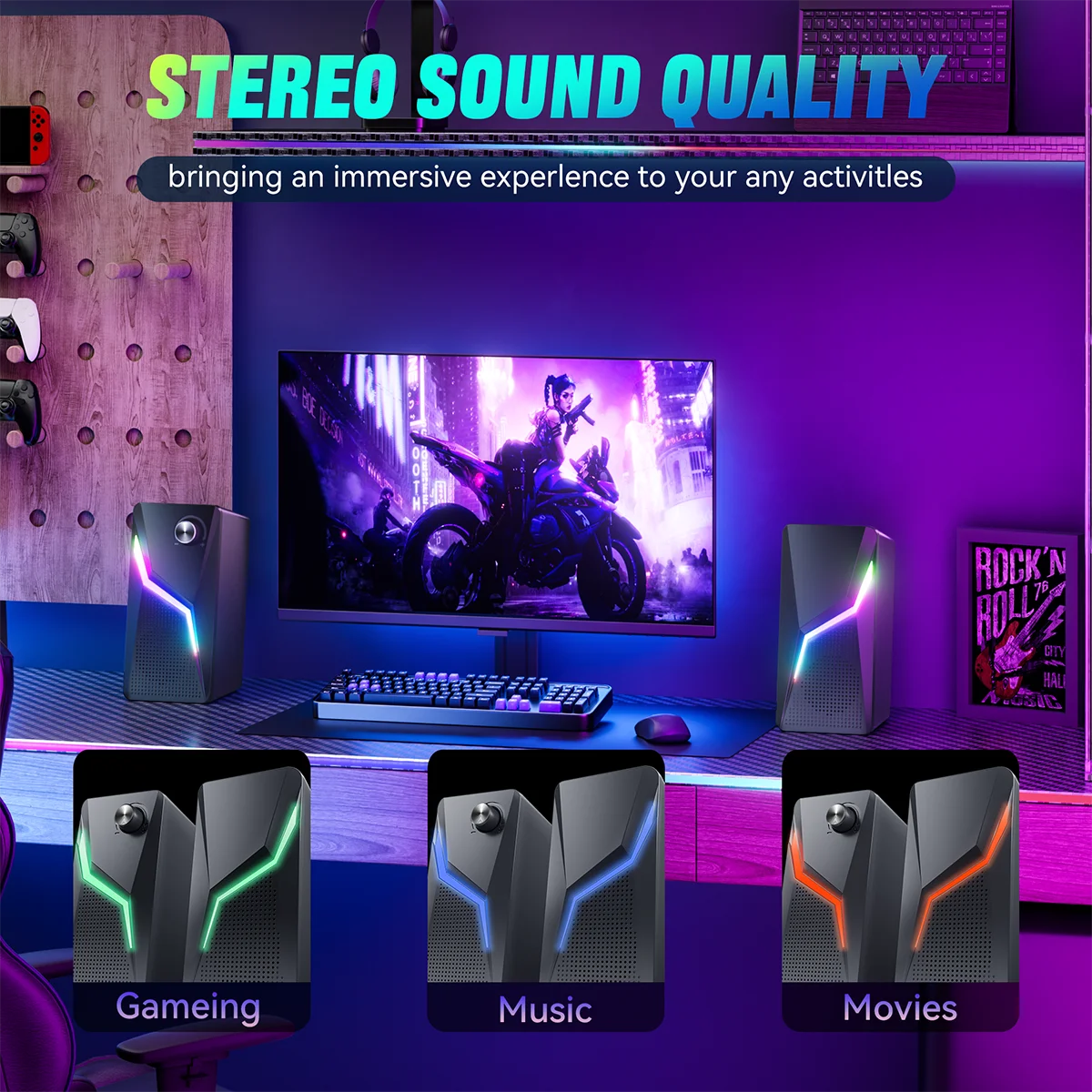 2.0 PC Speaker With RGB Light Subwoofer Stereo Wired USB Sound Box Portable For Gaming Gamer/Computer/TV/Laptop Loundspeaker