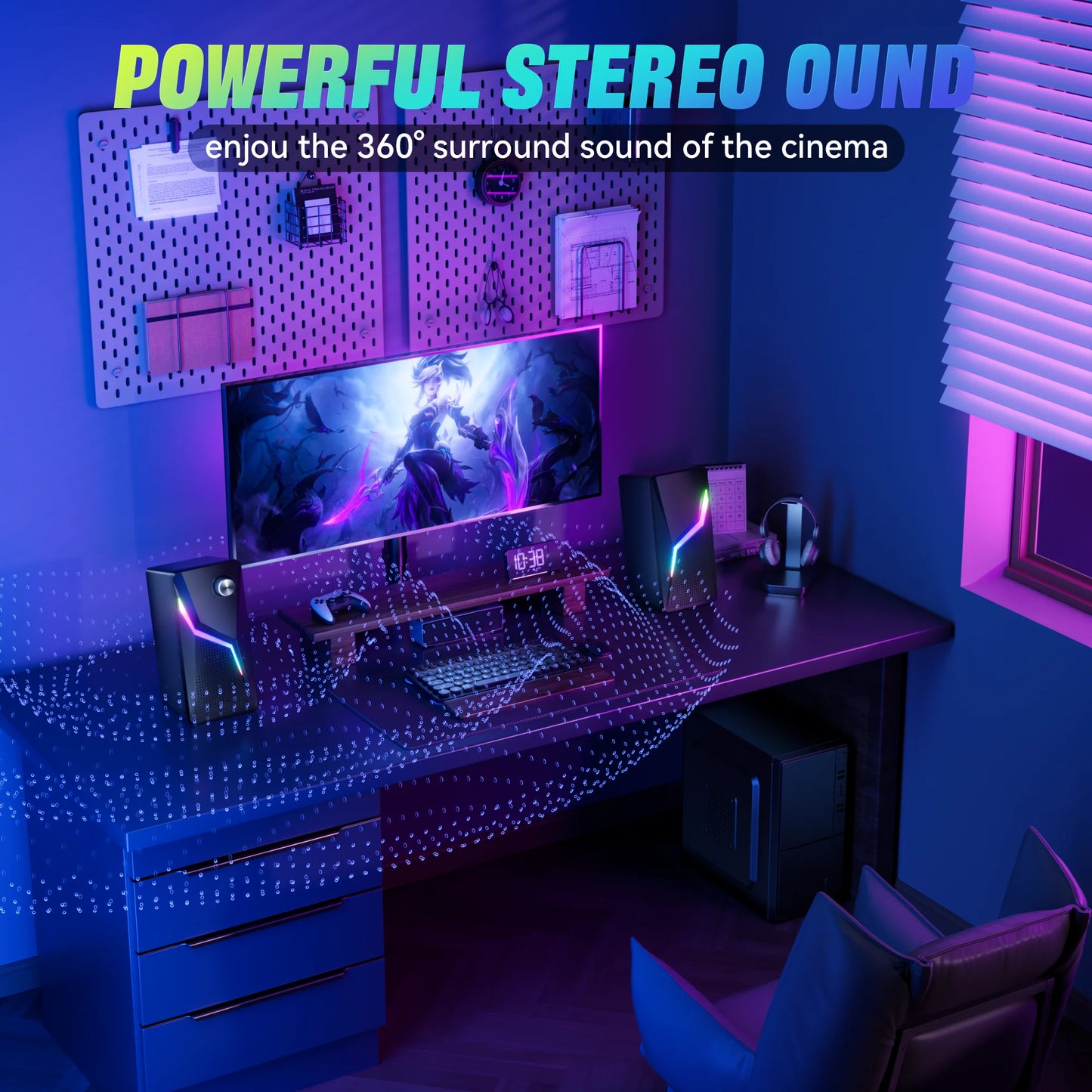 2.0 PC Speaker With RGB Light Subwoofer Stereo Wired USB Sound Box Portable For Gaming Gamer/Computer/TV/Laptop Loundspeaker