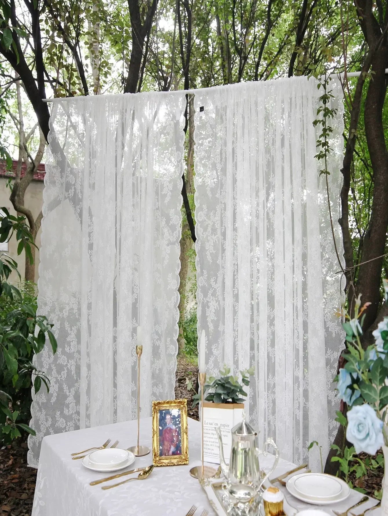 Floral Lace Sheer Curtains for Living Room Tulle Rod Pocket Guaze Window Bedroom Curtain Panel 1PC