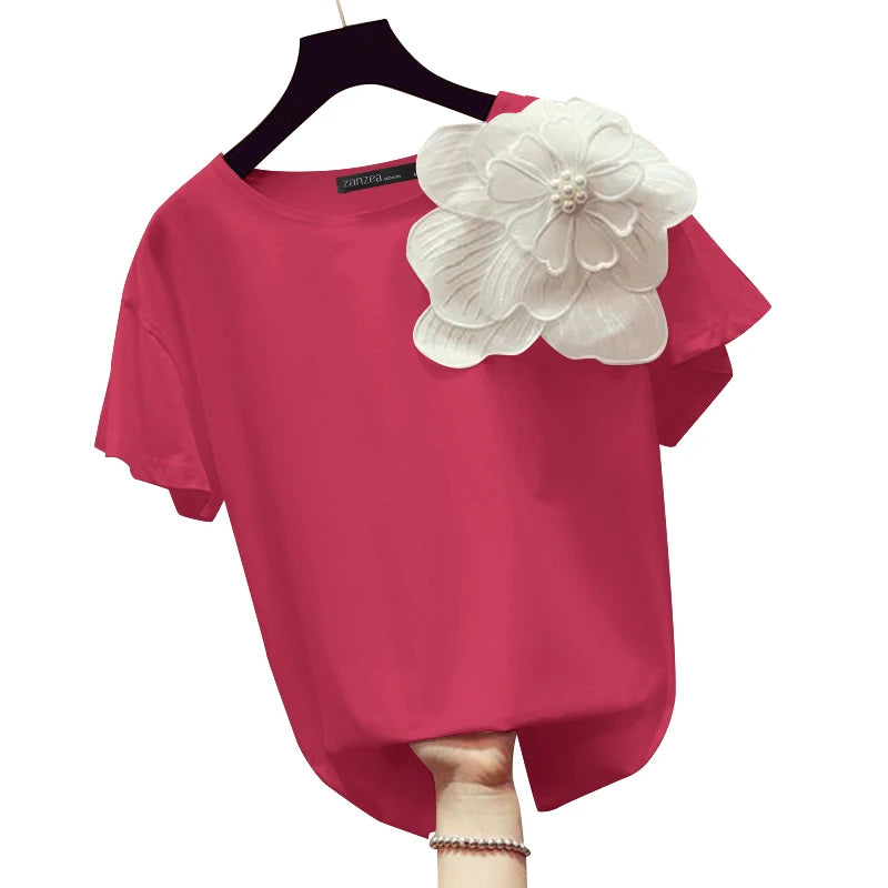 ZANZEA Elegant Women Summer Floral Blouse Femme Short Sleeve Party Tops Tunic Fashion Work Shirt Casual O Neck Loose Busas Mujer