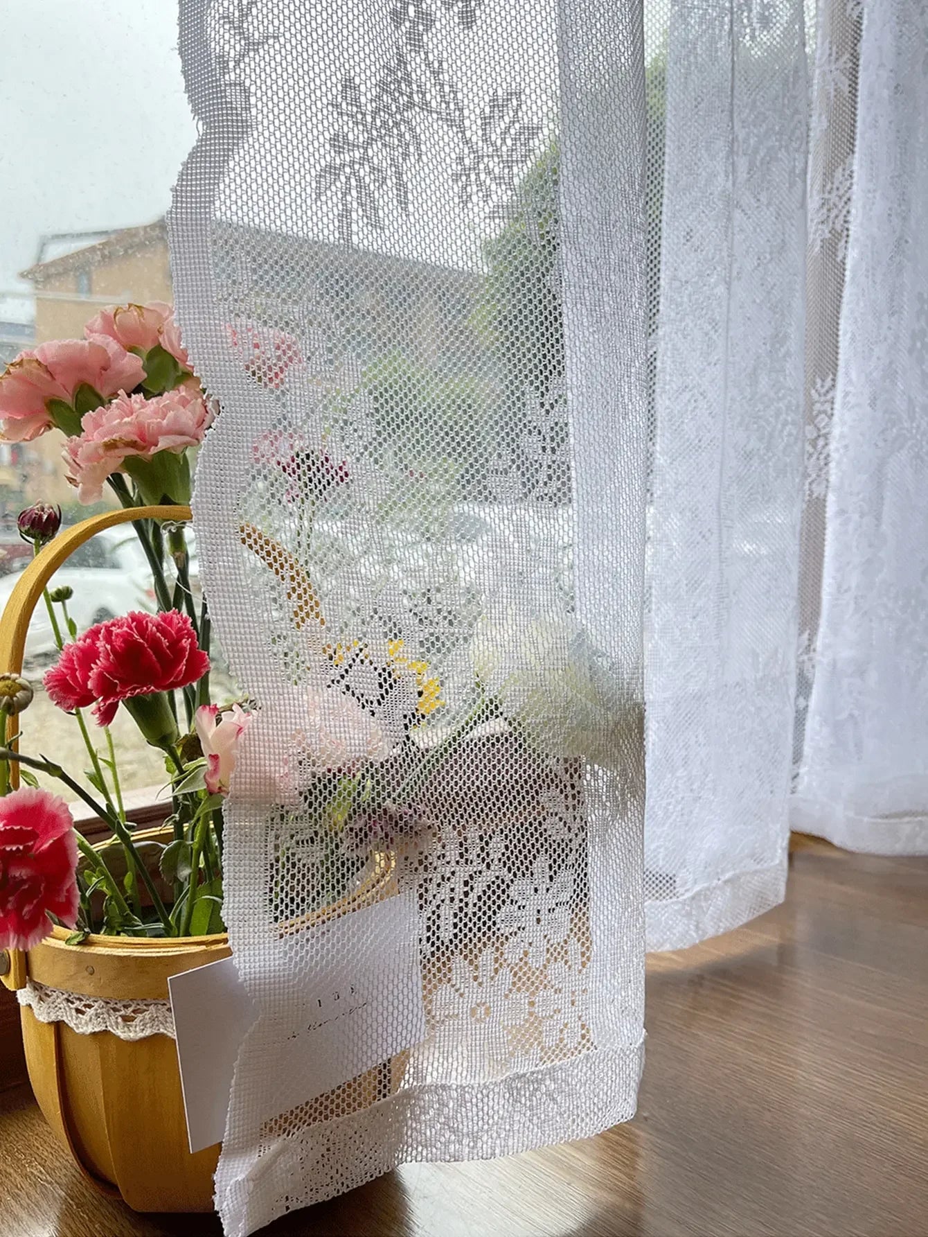 Floral Lace Sheer Curtains for Living Room Tulle Rod Pocket Guaze Window Bedroom Curtain Panel 1PC