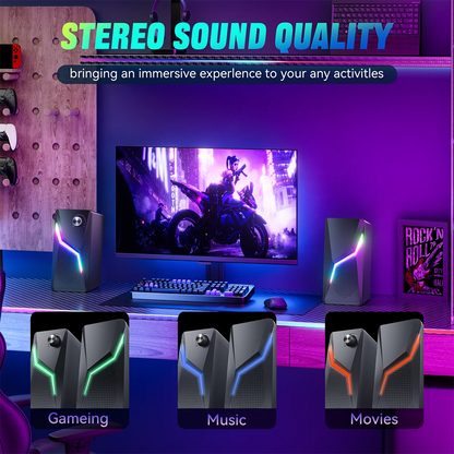 2.0 PC Speaker With RGB Light Subwoofer Stereo Wired USB Sound Box Portable For Gaming Gamer/Computer/TV/Laptop Loundspeaker